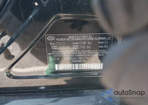 2011 Hyundai Sonata Gls from USA, damaged, VIN 5NPEB4AC7BH270672